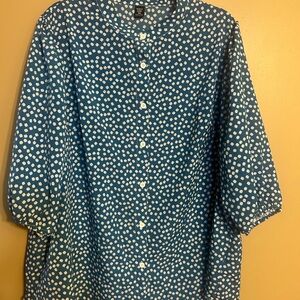 SHEIN Blue and White Polka Dot Blouse